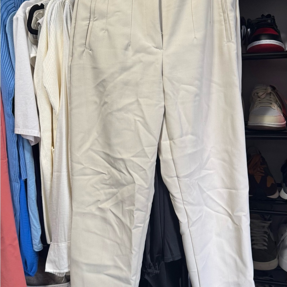 Zara Oyster White Dress Pants Tailored High-Waisted